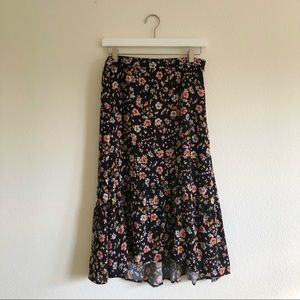 Gap Floral Midi Skirt High Low Ruffle Hem. Black. Size Medium Petite MP